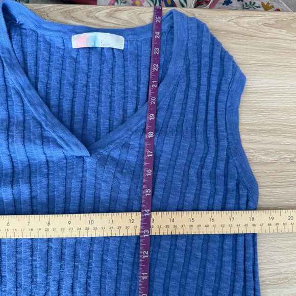 Free People Large Veda Long Sweater Vest Blue Iris Beach Resort Vacation Relaxed - Picture 4 of 4